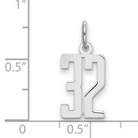Sterling Silver Rhodium-plated Elongated Number 32 Charm view 2