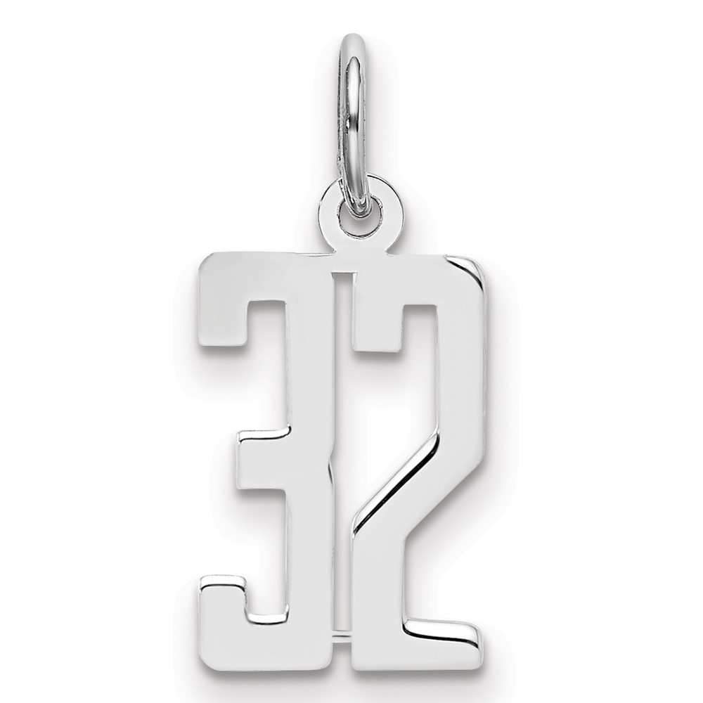 Sterling Silver Rhodium-plated Elongated Number 32 Charm