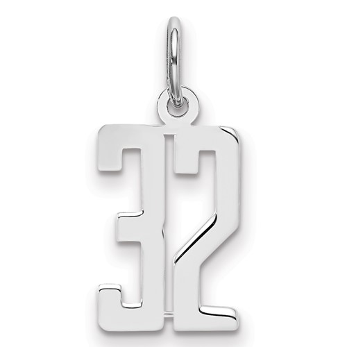 Sterling Silver Rhodium-plated Elongated Number 32 Charm