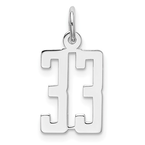 Sterling Silver Rhodium-plated Elongated Number 33 Charm
