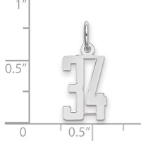 Sterling Silver Rhodium-plated Elongated Number 34 Charm view 2