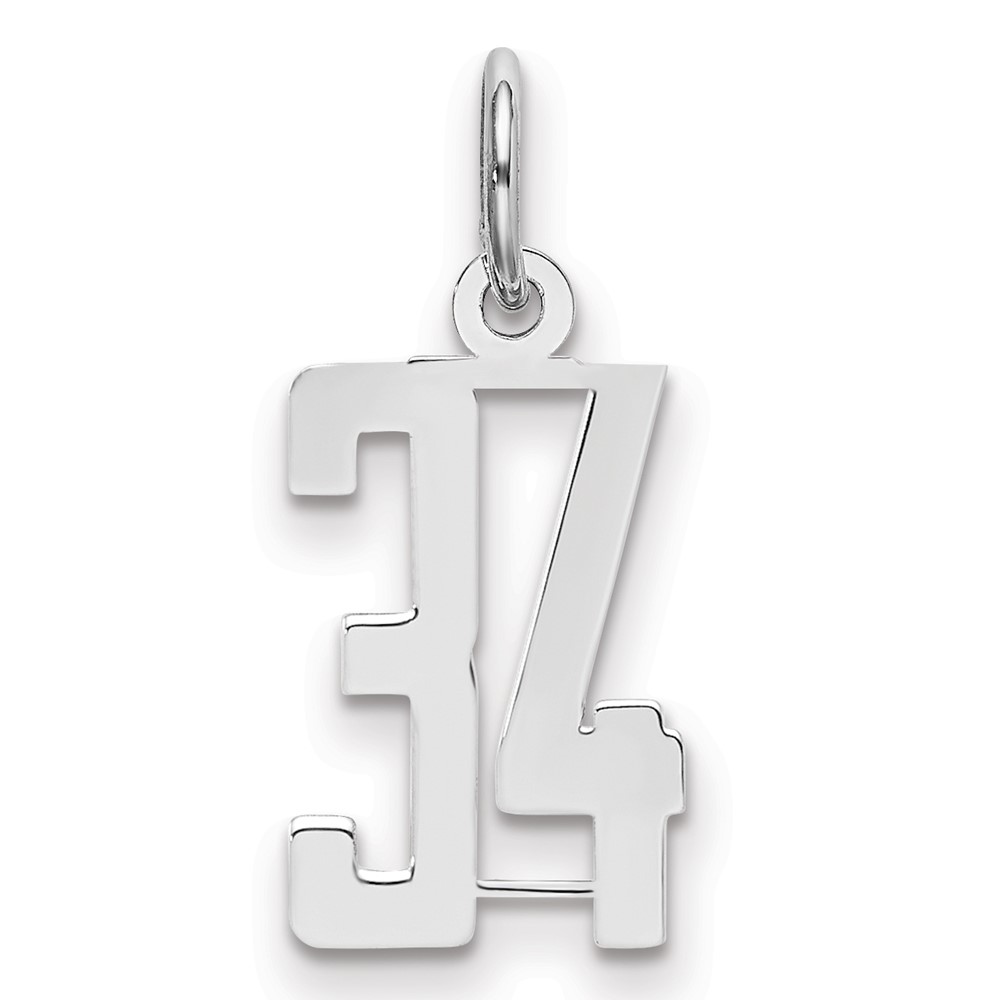 Sterling Silver Rhodium-plated Elongated Number 34 Charm