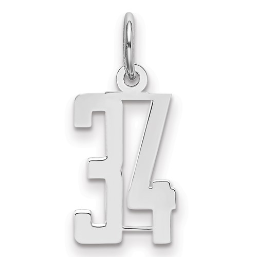 Sterling Silver Rhodium-plated Elongated Number 34 Charm