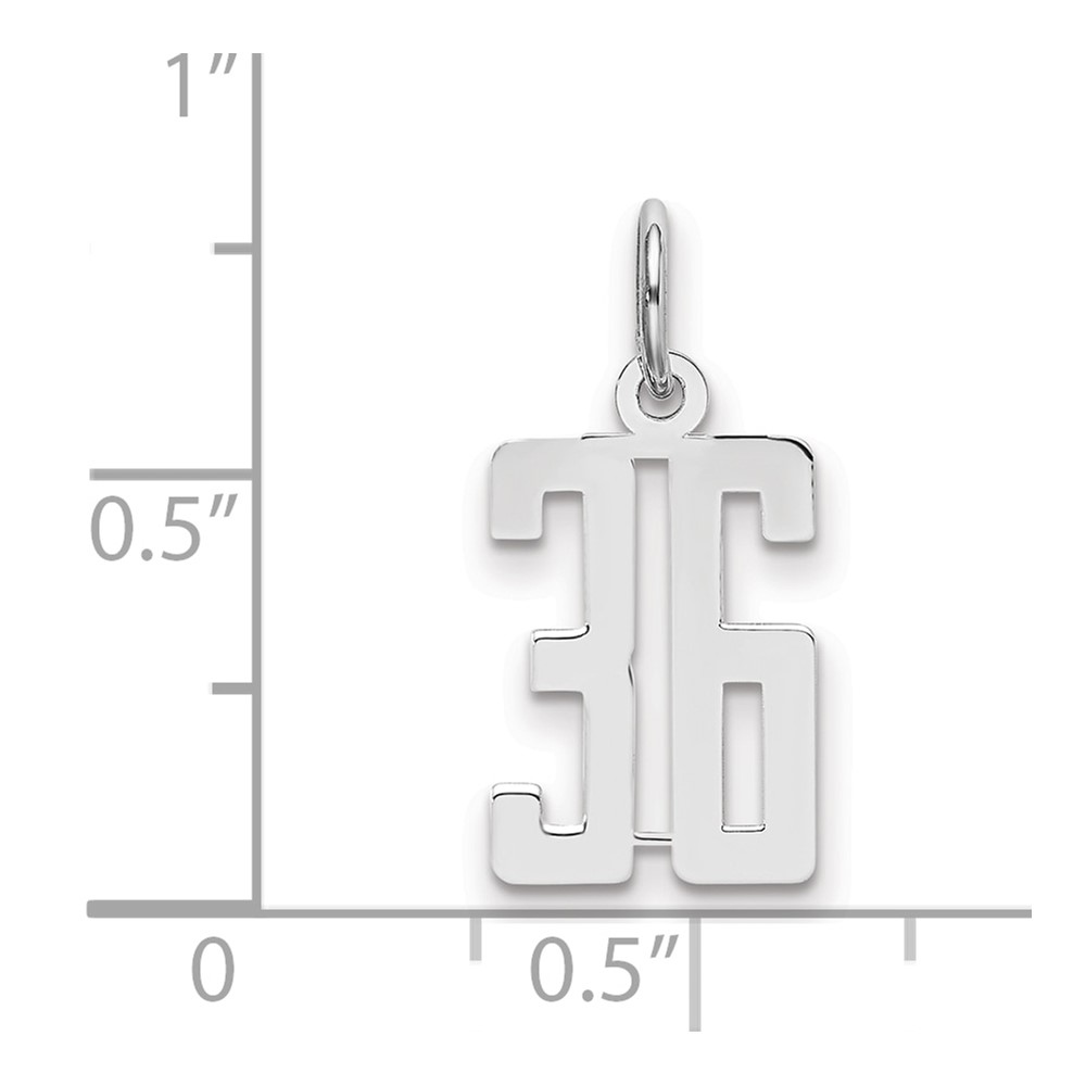 Sterling Silver/Rhodium-plated Elongated Number 36 Charm (QES36)