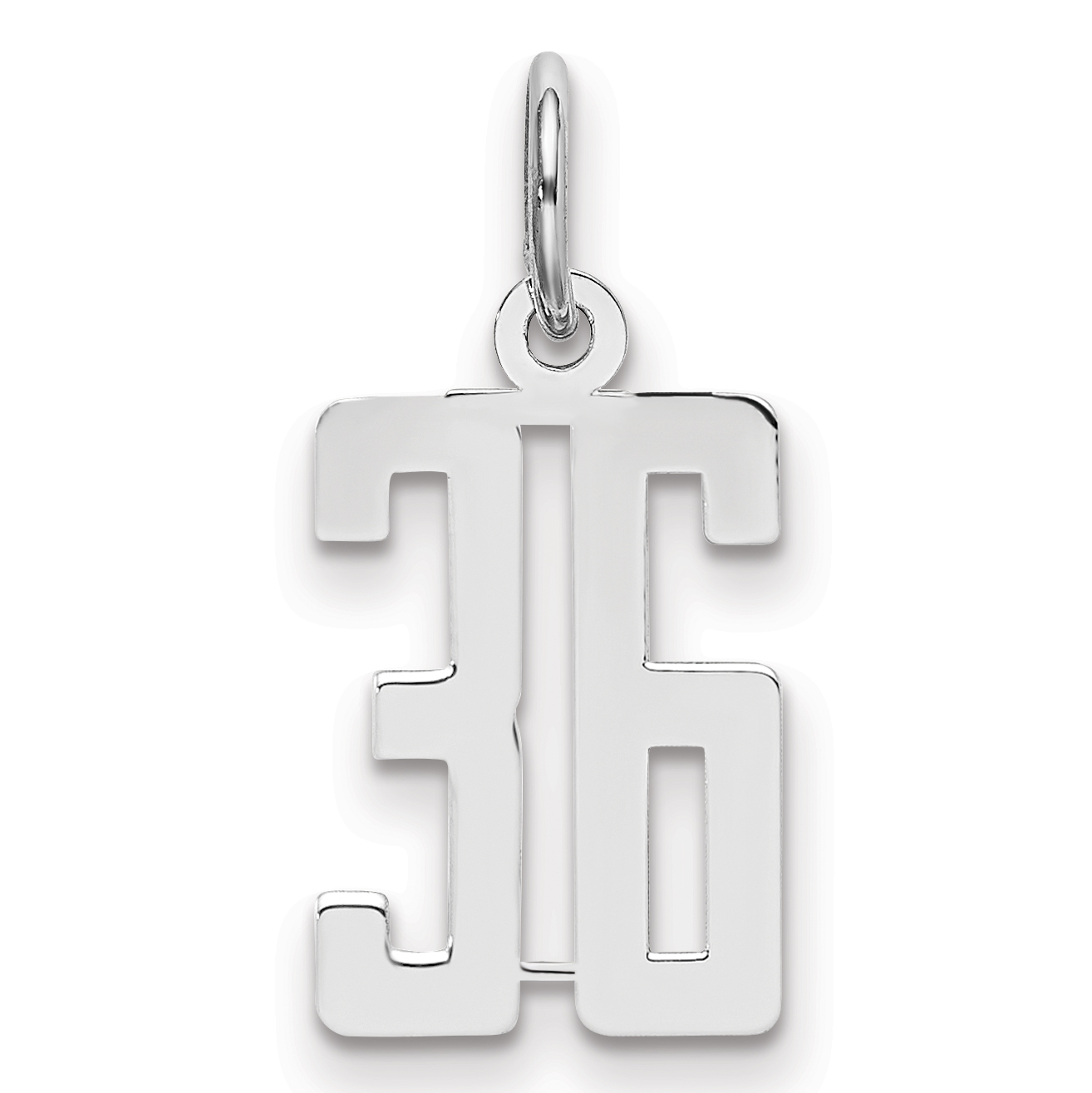 Sterling Silver/Rhodium-plated Elongated Number 36 Charm (QES36)