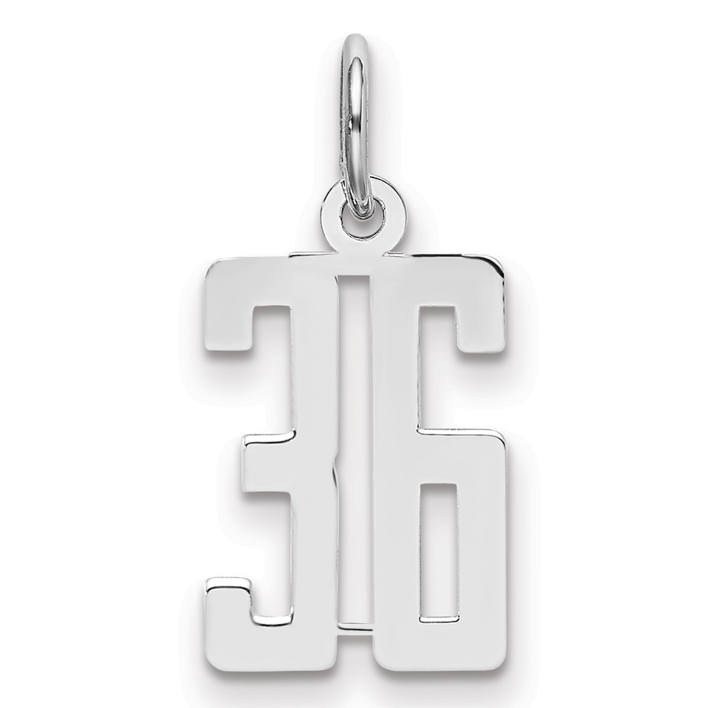 Sterling Silver Rhodium-plated Elongated Number 36 Charm