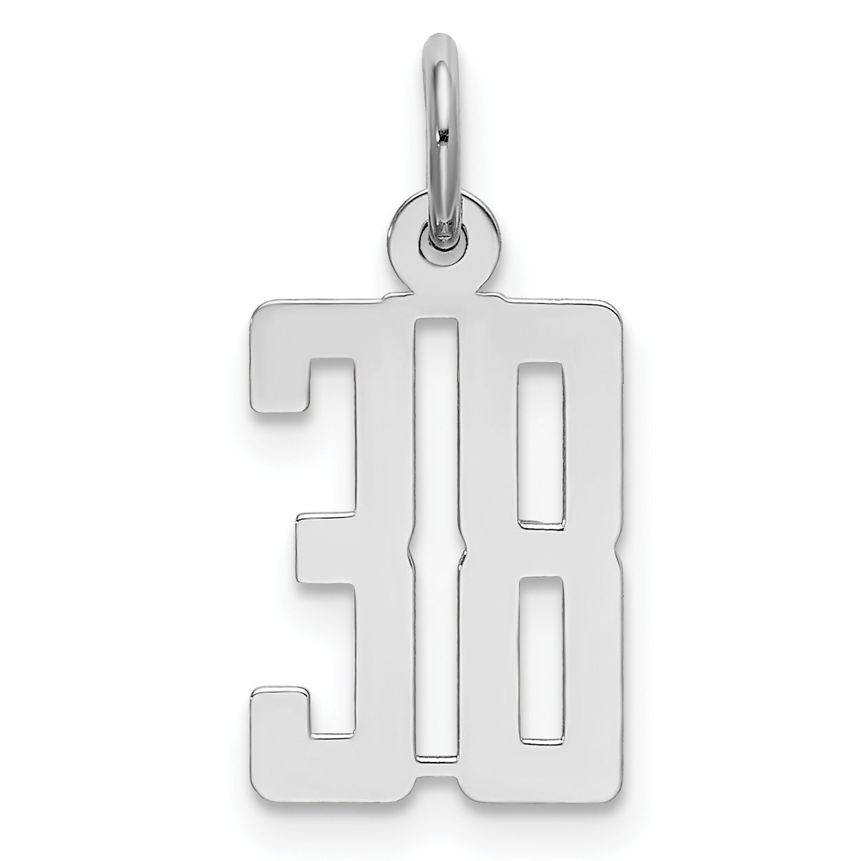 Sterling Silver/Rhodium-plated Elongated Number 38 Charm (QES38)