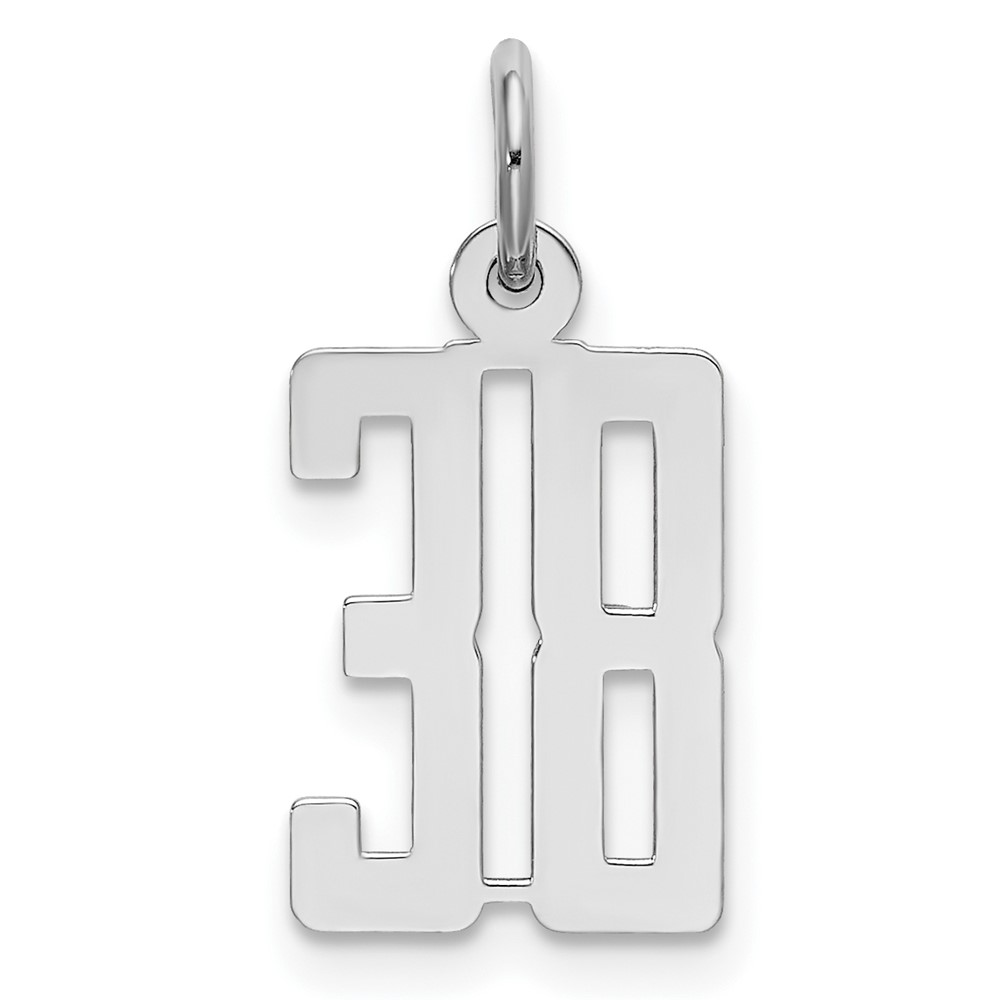 Sterling Silver/Rhodium-plated Elongated Number 38 Charm (QES38)