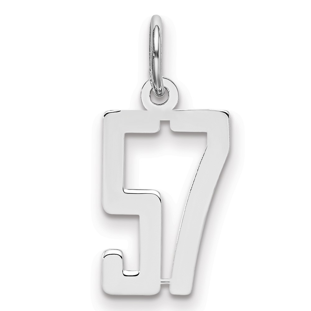 Sterling Silver Rhodium-plated Elongated Number 57 Charm