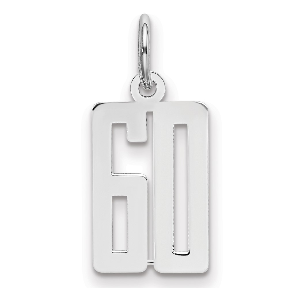 Sterling Silver Rhodium-plated Elongated Number 60 Charm