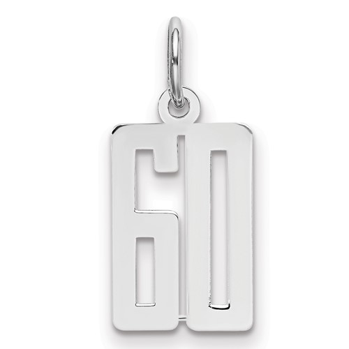 Sterling Silver Rhodium-plated Elongated Number 60 Charm