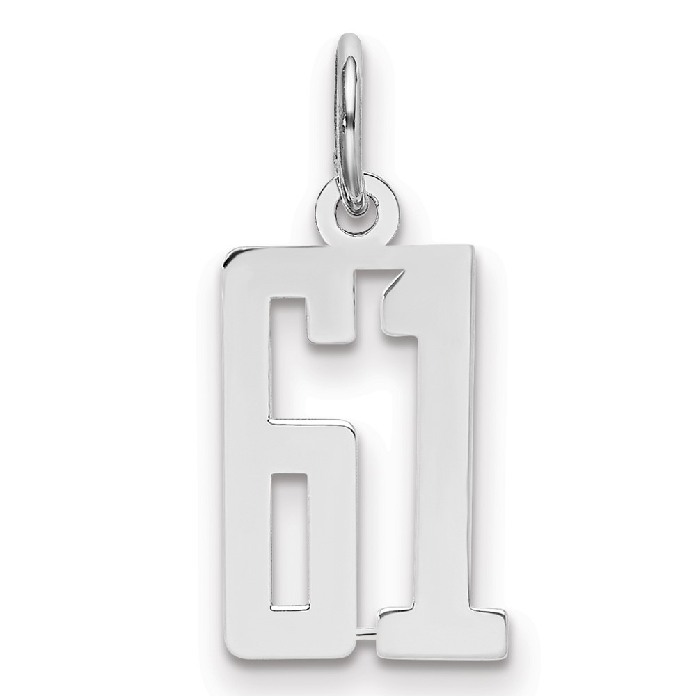 Sterling Silver Rhodium-plated Elongated Number 61 Charm