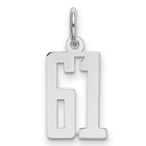 Sterling Silver Rhodium-plated Elongated Number 61 Charm