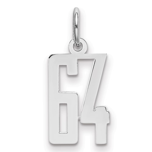 Sterling Silver Rhodium-plated Elongated Number 64 Charm