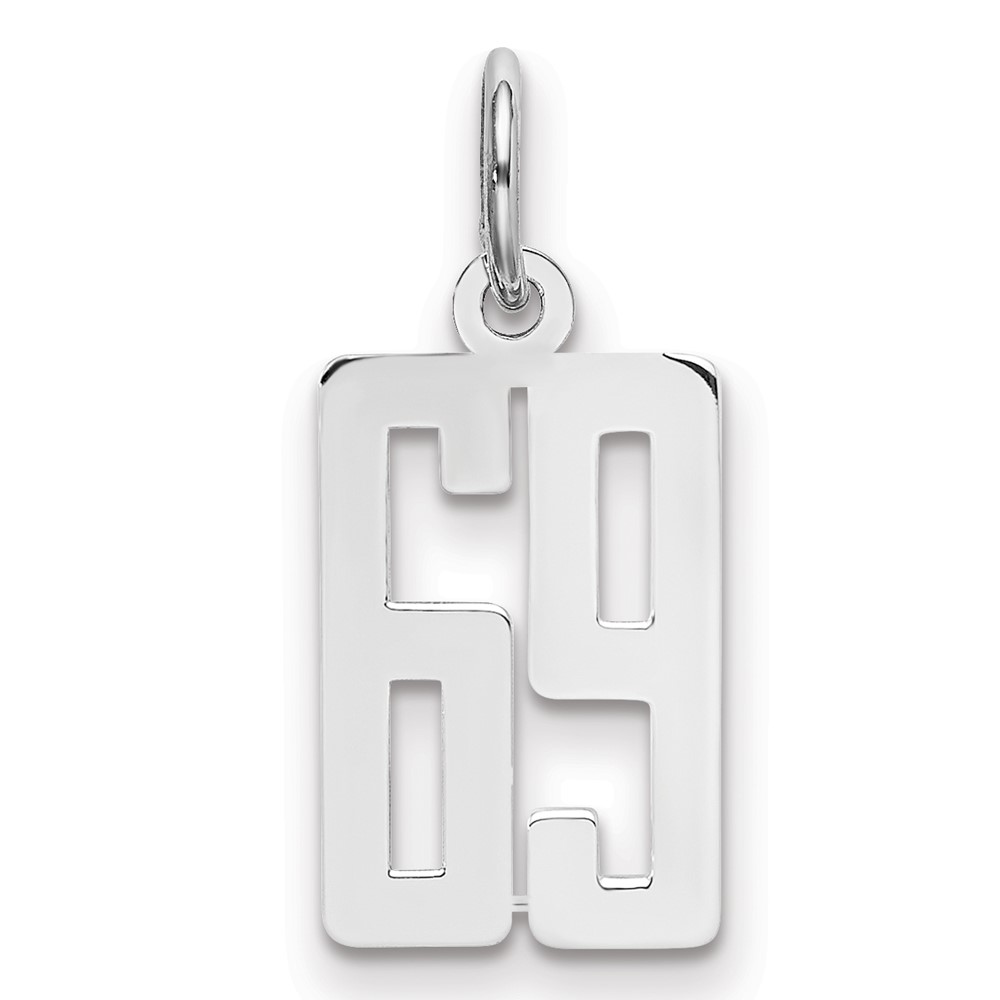 Sterling Silver Rhodium-plated Elongated Number 69 Charm