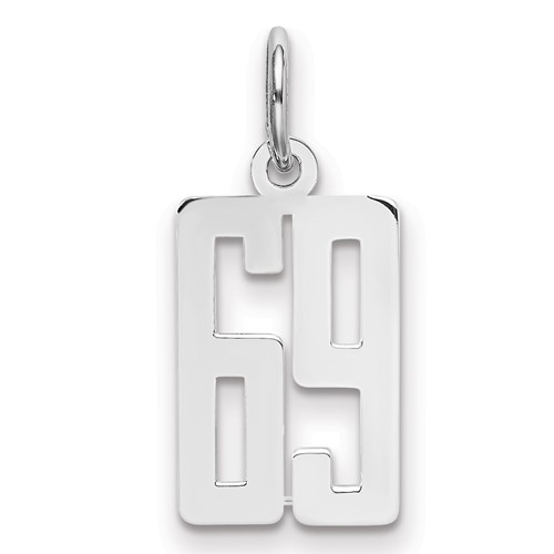Sterling Silver Rhodium-plated Elongated Number 69 Charm