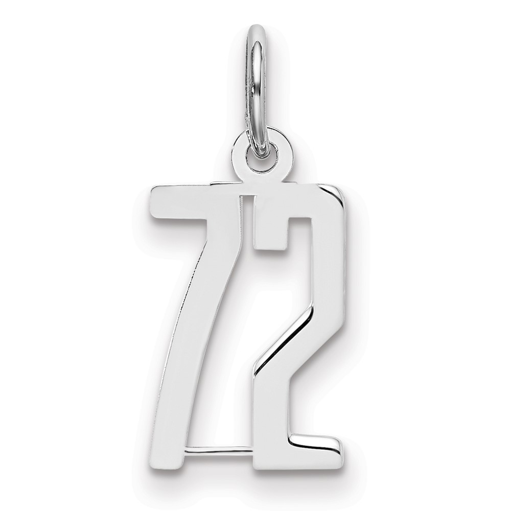Sterling Silver Rhodium-plated Elongated Number 72 Charm