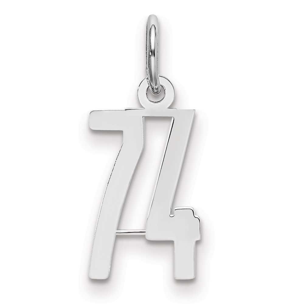 Sterling Silver Rhodium-plated Elongated Number 74 Charm