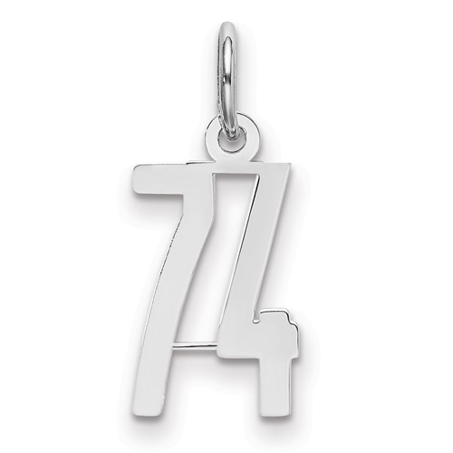 Sterling Silver Rhodium-plated Elongated Number 74 Charm