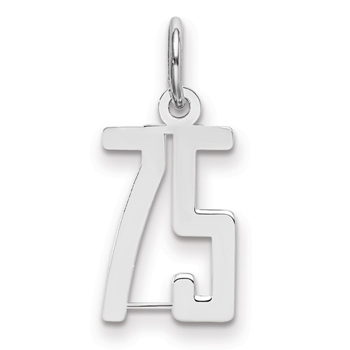 Sterling Silver Rhodium-plated Elongated Number 75 Charm