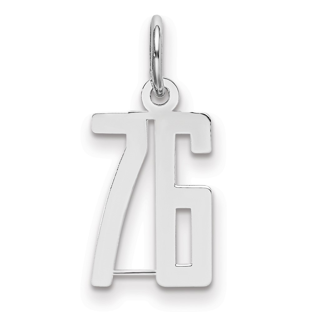 Sterling Silver Rhodium-plated Elongated Number 76 Charm
