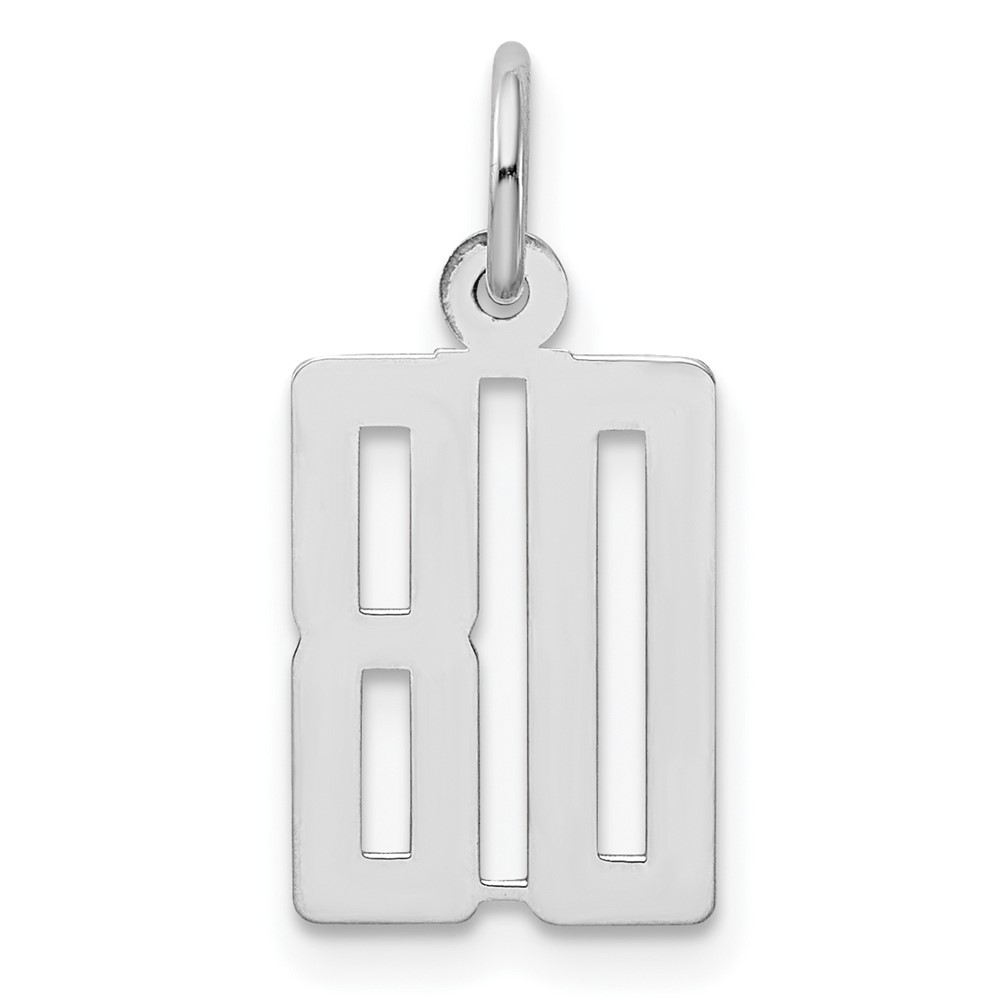 Sterling Silver Rhodium-plated Elongated Number 80 Charm