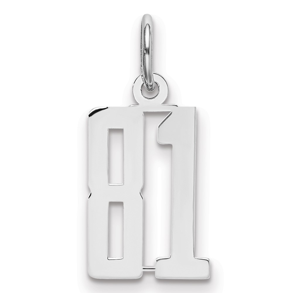 Sterling Silver Rhodium-plated Elongated Number 81 Charm