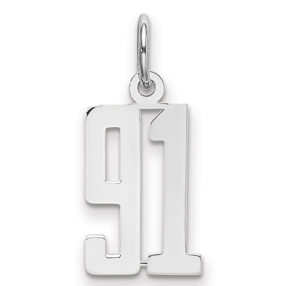 Sterling Silver Rhodium-plated Elongated Number 91 Charm