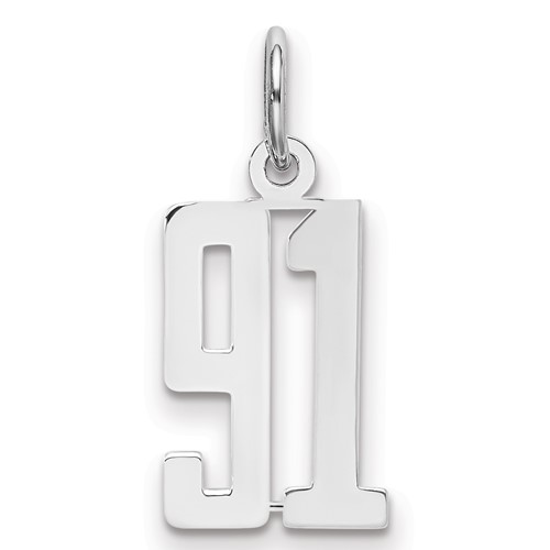 Sterling Silver Rhodium-plated Elongated Number 91 Charm