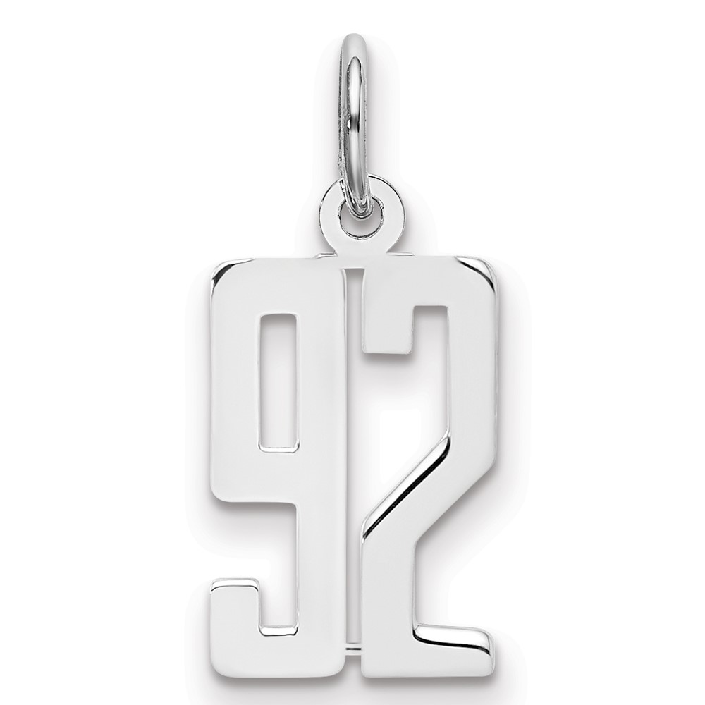 Sterling Silver Rhodium-plated Elongated Number 92 Charm