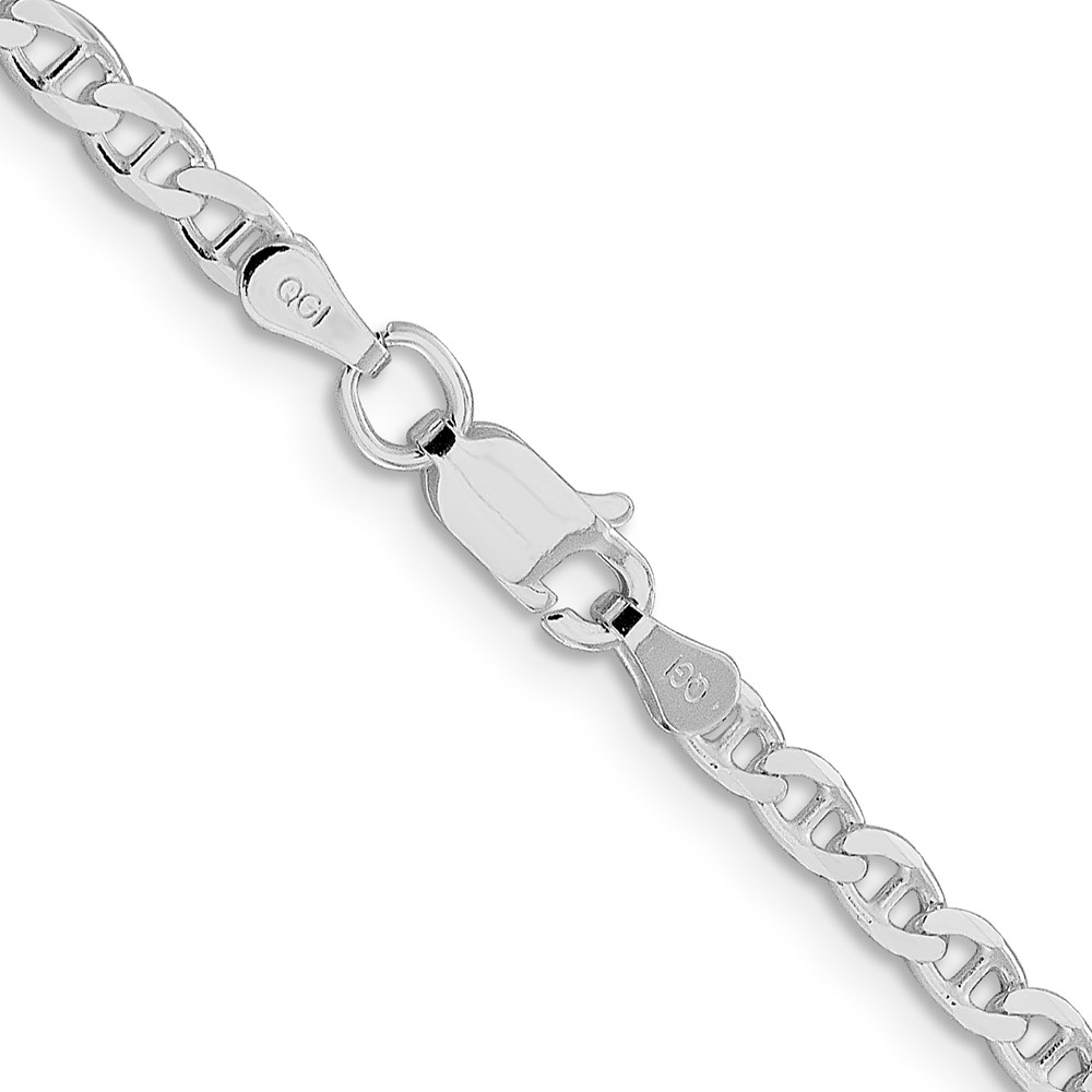 Sterling Silver Rhodium-plated 3.15mm D/C Flat Anchor Curb Chain (QFAN080R-20)