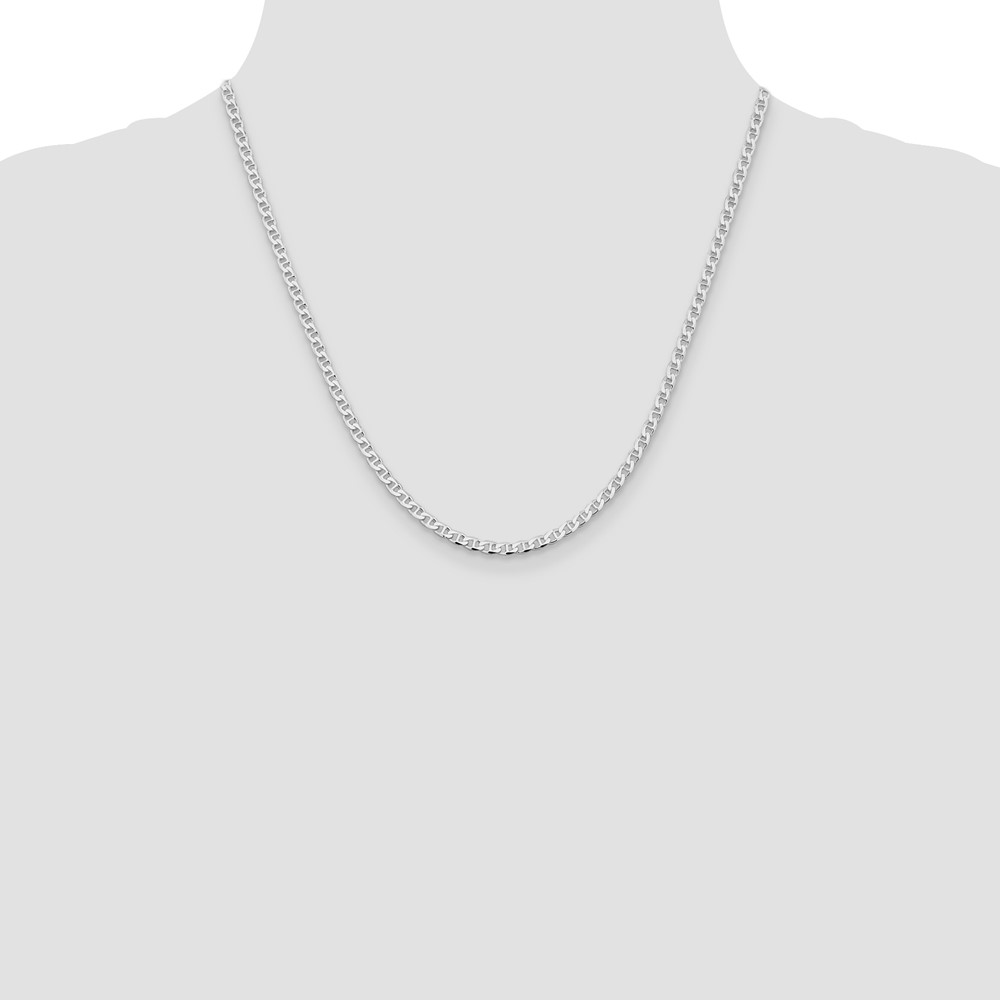 Sterling Silver Rhodium-plated 3.15mm D/C Flat Anchor Curb Chain (QFAN080R-20)