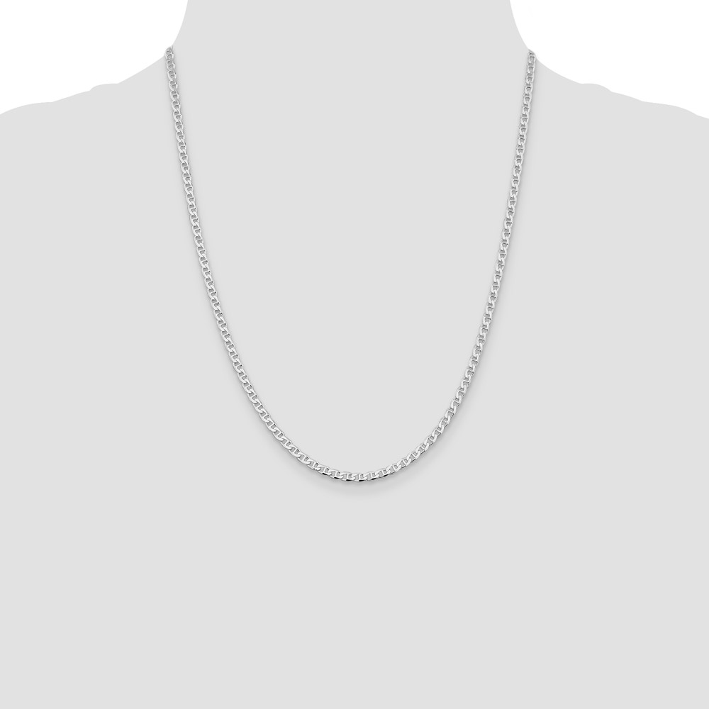 Sterling Silver Rhodium-plated 3.15mm D/C Flat Anchor Curb Chain (QFAN080R-22)