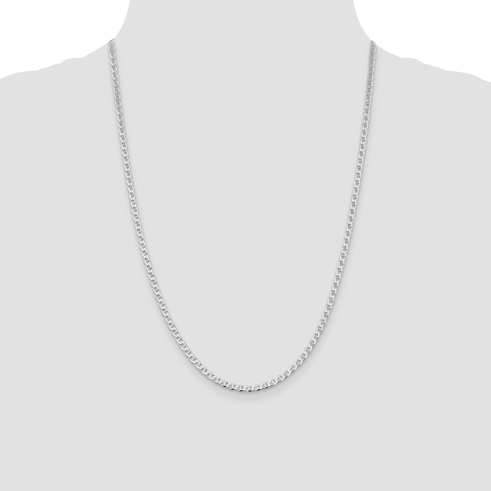 Sterling Silver Rhodium-plated 3.15mm D/C Flat Anchor Curb Chain (QFAN080R-24)