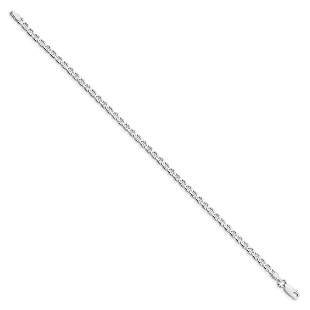 Sterling Silver Rhodium-plated 3.15mm D/C Flat Anchor Curb Chain Anklet (QFAN080R-10)