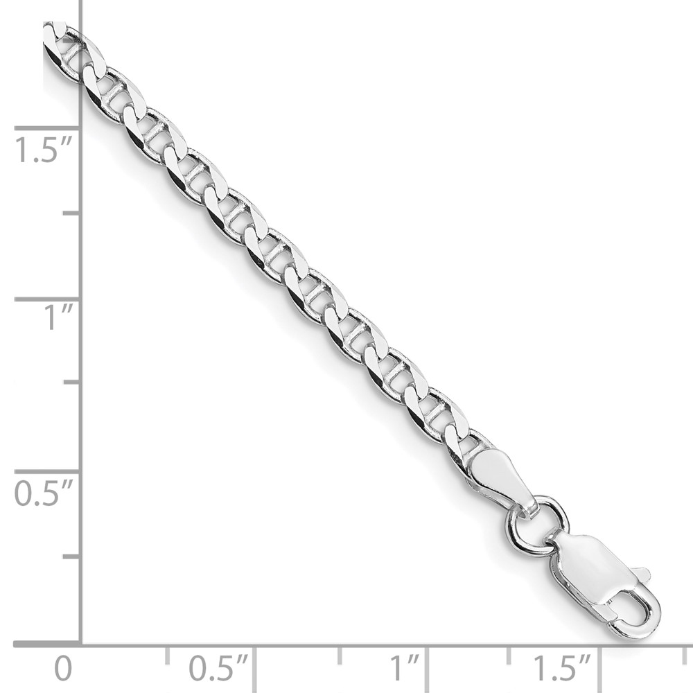 Sterling Silver Rhodium-plated 3.15mm D/C Flat Anchor Curb Chain Anklet (QFAN080R-10)
