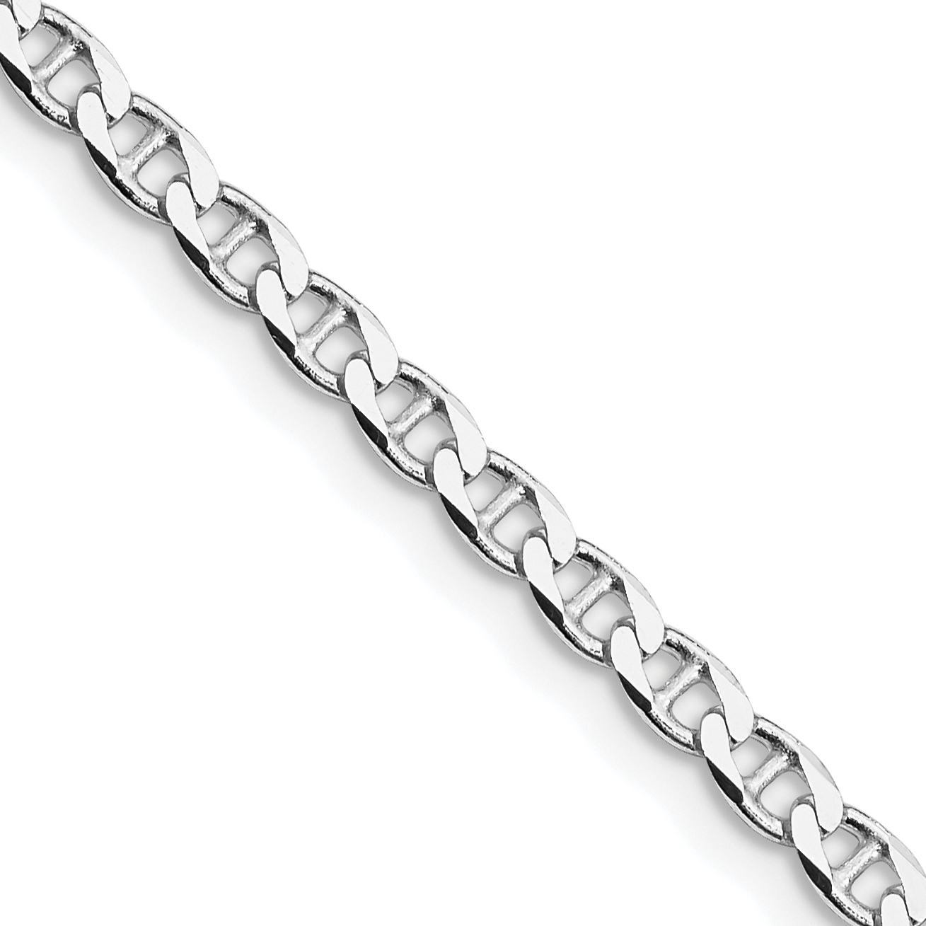 Sterling Silver Rhodium-plated 3.15mm D/C Flat Anchor Curb Chain (QFAN080R-18)