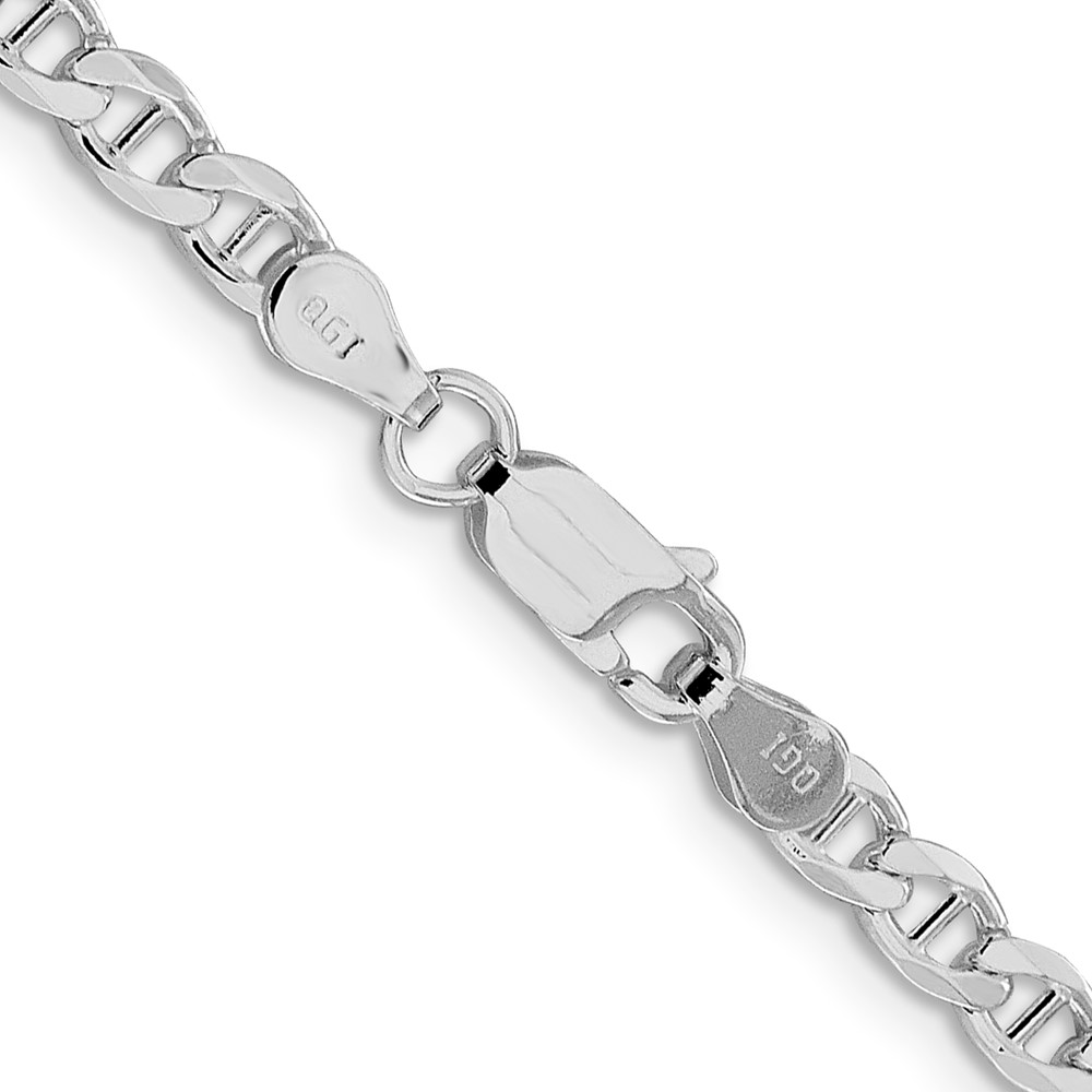 Sterling Silver Rhodium-plated 4.0mm D/C Flat Anchor Curb Chain (QFAN100R-22)