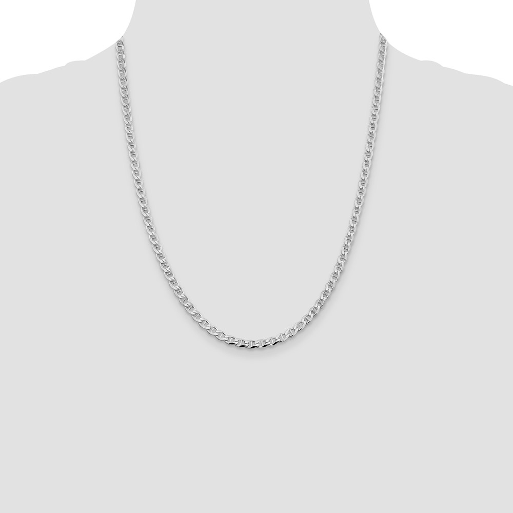Sterling Silver Rhodium-plated 4.0mm D/C Flat Anchor Curb Chain (QFAN100R-22)