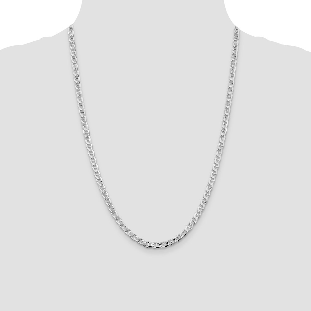 Sterling Silver Rhodium-plated 4.65mm D/C Flat Anchor Curb Chain (QFAN120R-24)