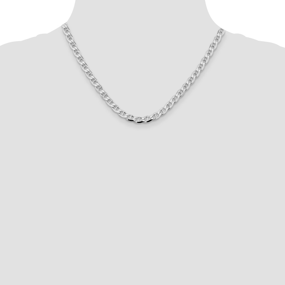 Sterling Silver Rhodium-plated 5.7mm D/C Flat Anchor Curb Chain (QFAN150R-18)