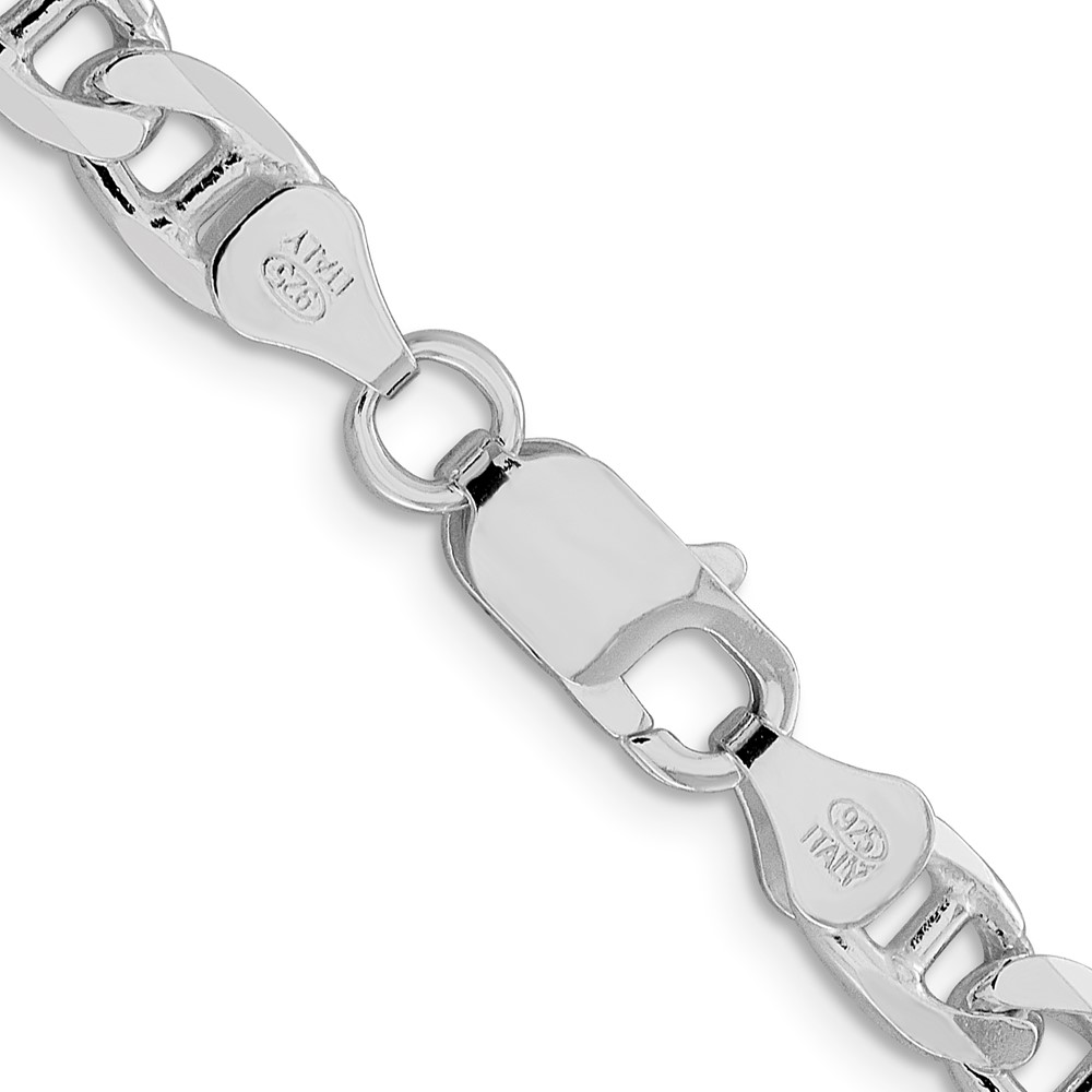 Sterling Silver Rhodium-plated 6.5mm D/C Flat Anchor Curb Chain (QFAN180R-20)