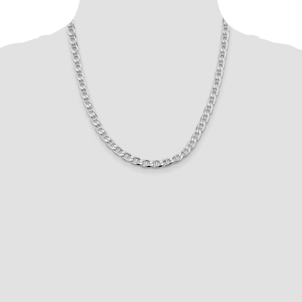 Sterling Silver Rhodium-plated 6.5mm D/C Flat Anchor Curb Chain (QFAN180R-20)