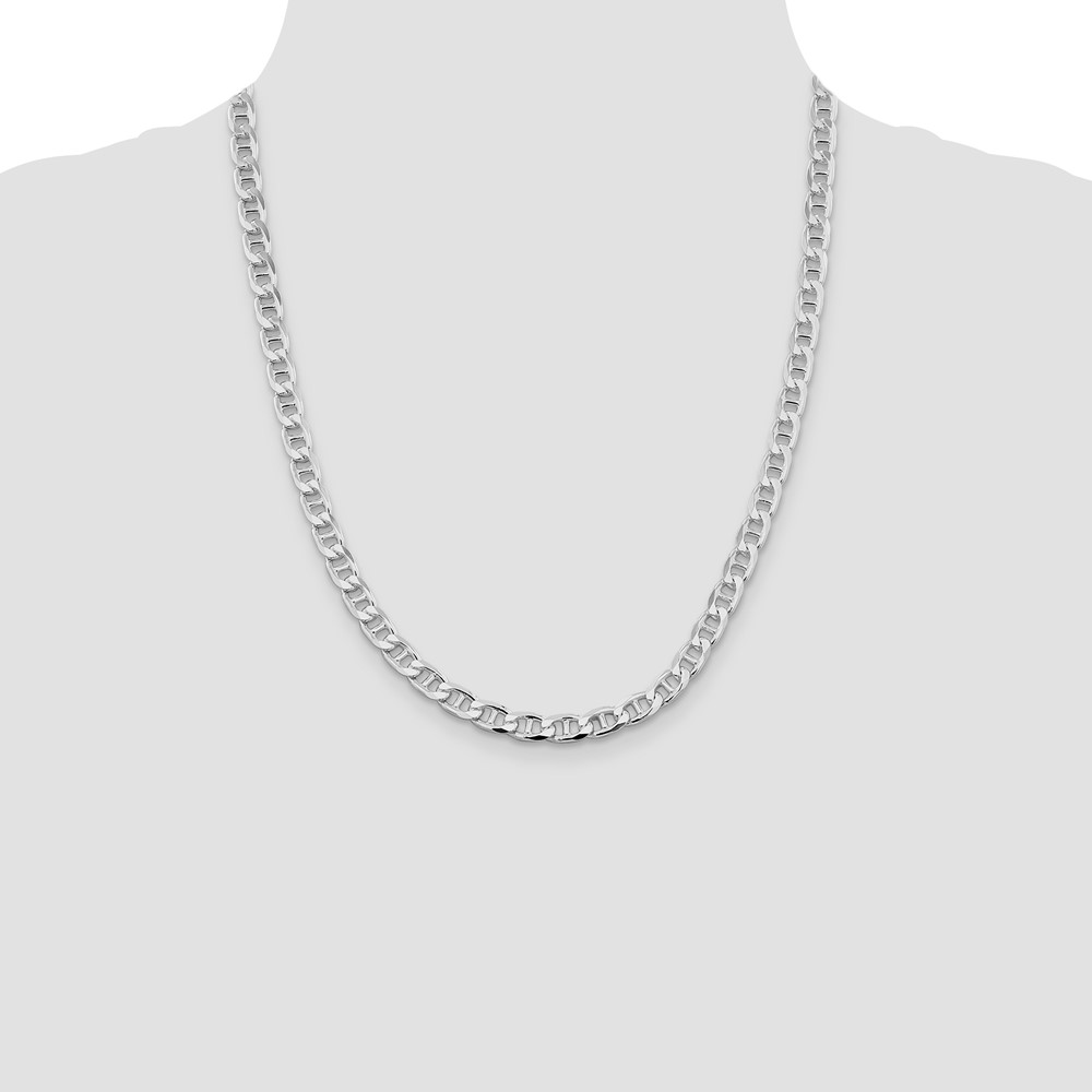Sterling Silver Rhodium-plated 6.5mm D/C Flat Anchor Curb Chain (QFAN180R-22)