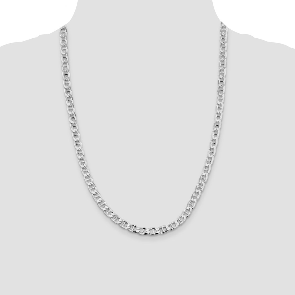 Sterling Silver Rhodium-plated 6.5mm D/C Flat Anchor Curb Chain (QFAN180R-24)