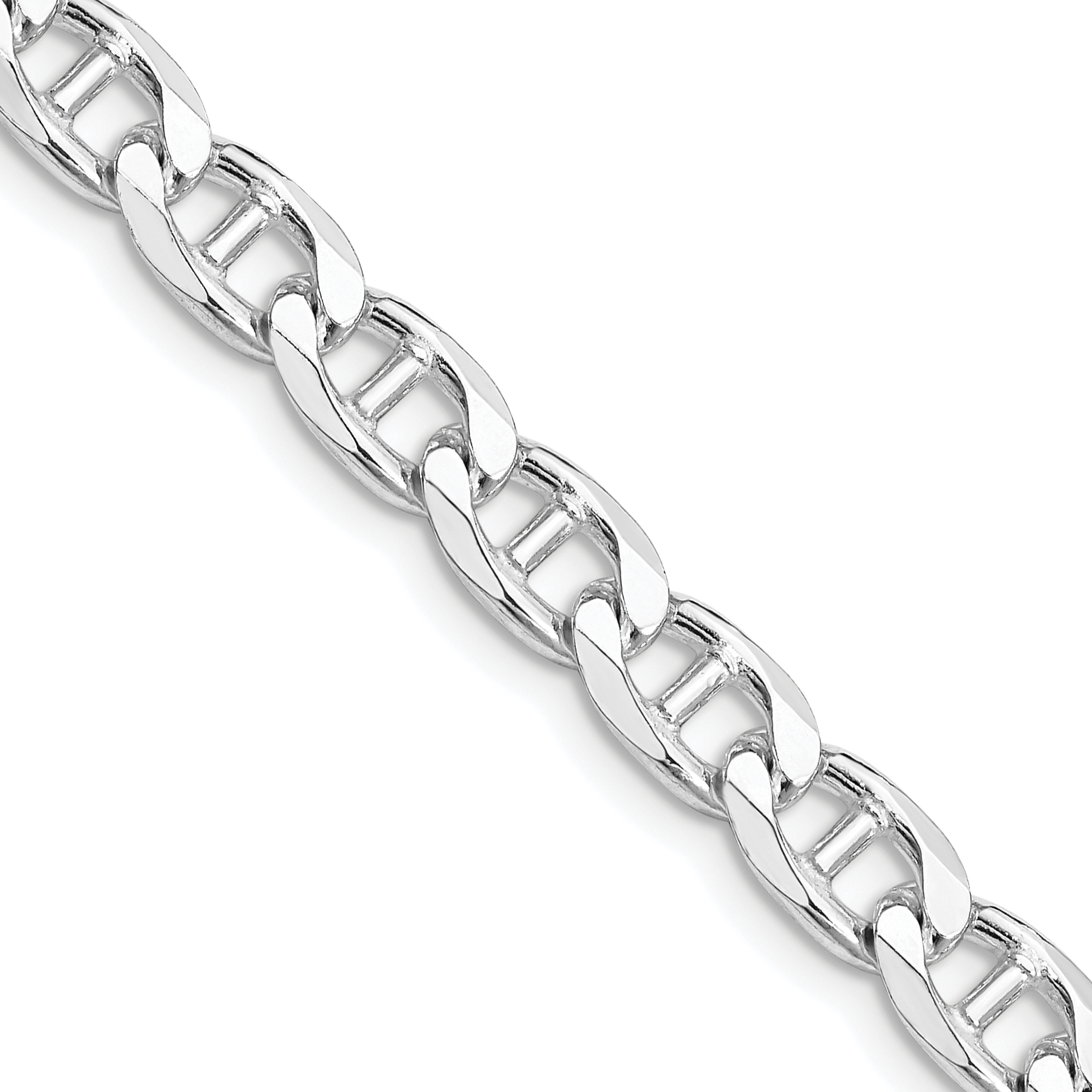 Sterling Silver Rhodium-plated 6.5mm D/C Flat Anchor Curb Chain (QFAN180R-20)