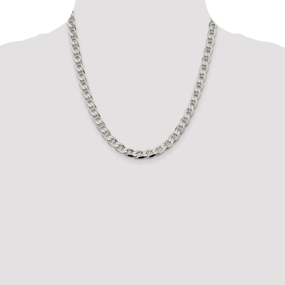 Sterling Silver 7.4mm D/C Flat Anchor Curb Chain (QFAN200-20)