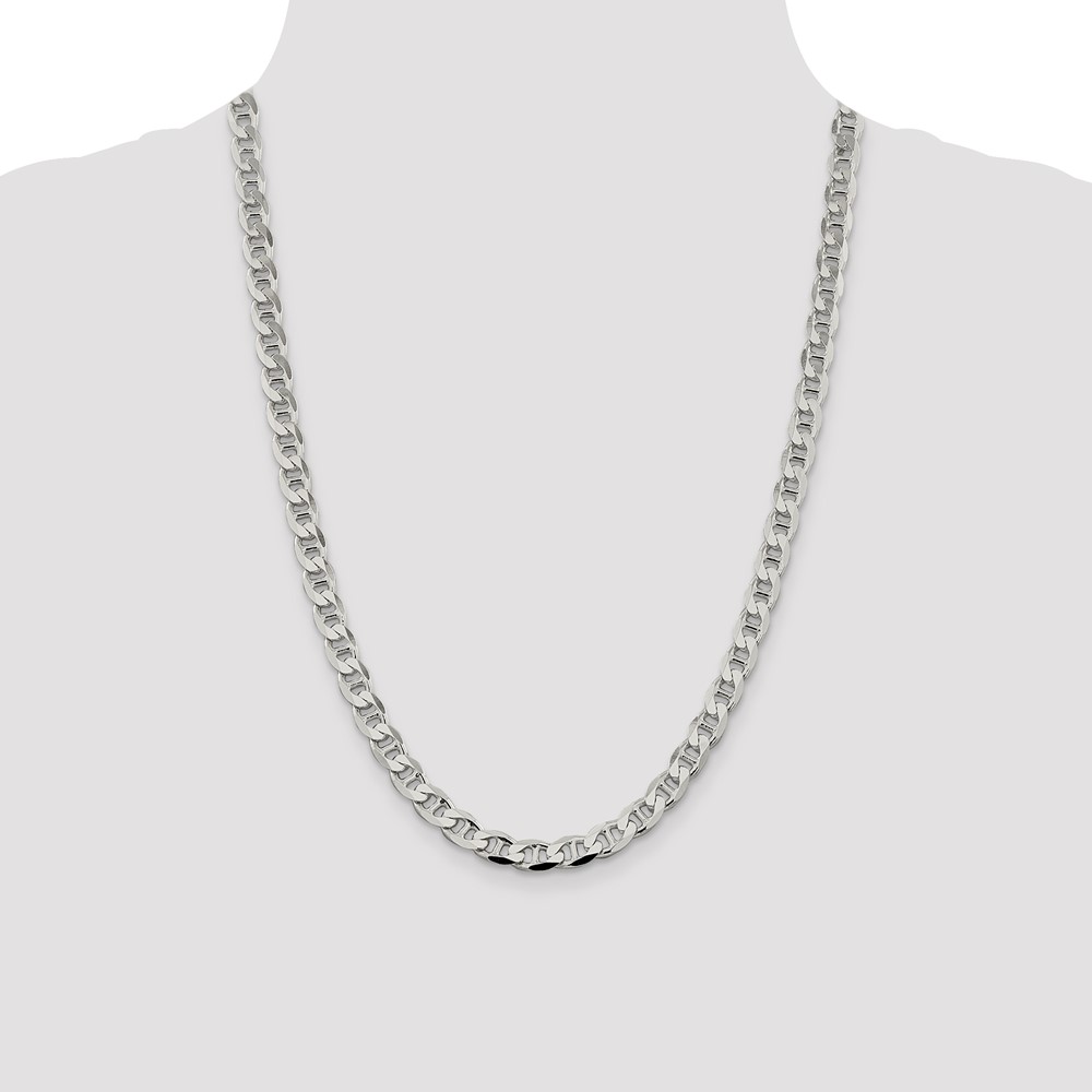 Sterling Silver 7.4mm D/C Flat Anchor Curb Chain (QFAN200-24)