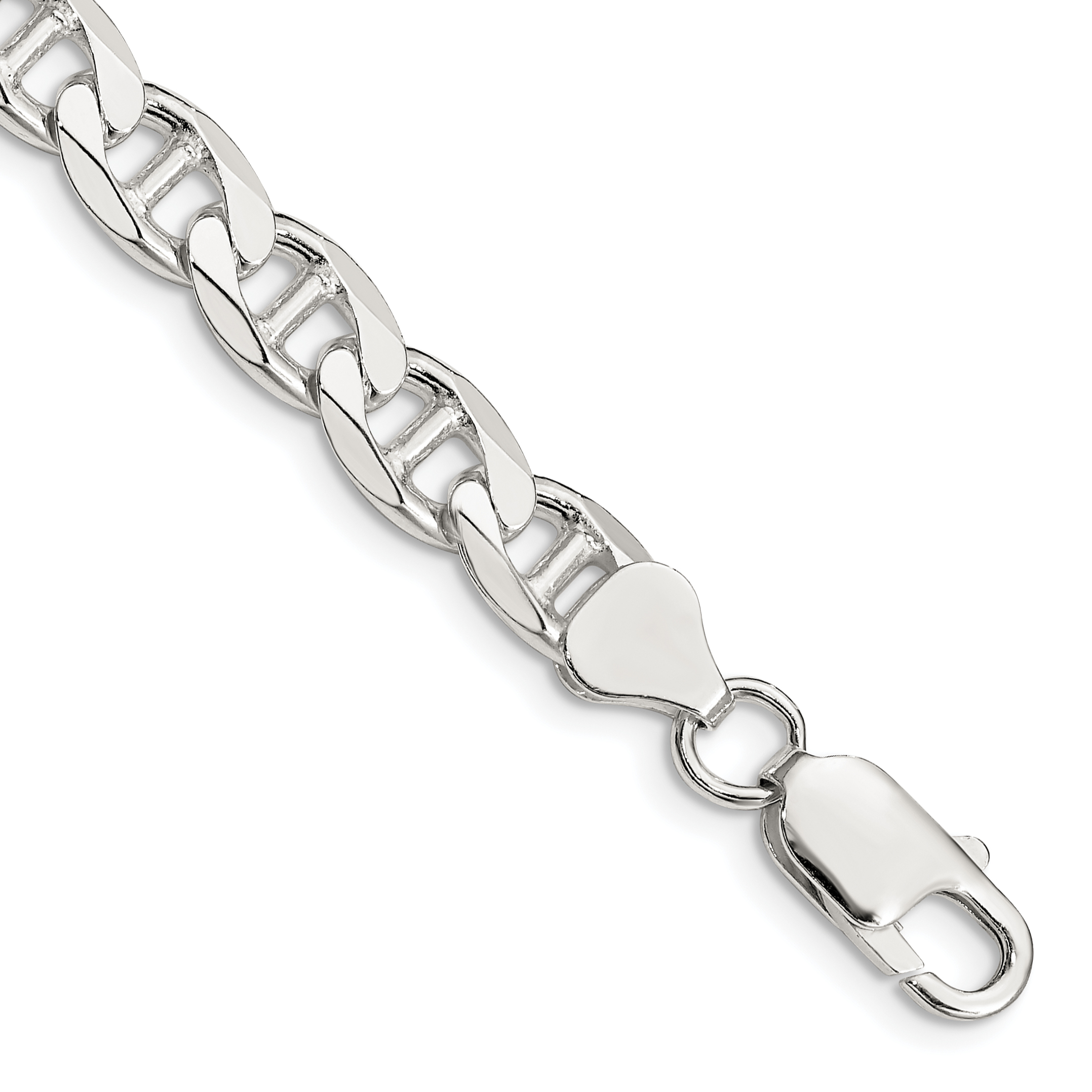Sterling Silver 7.4mm D/C Flat Anchor Curb Chain (QFAN200-8)