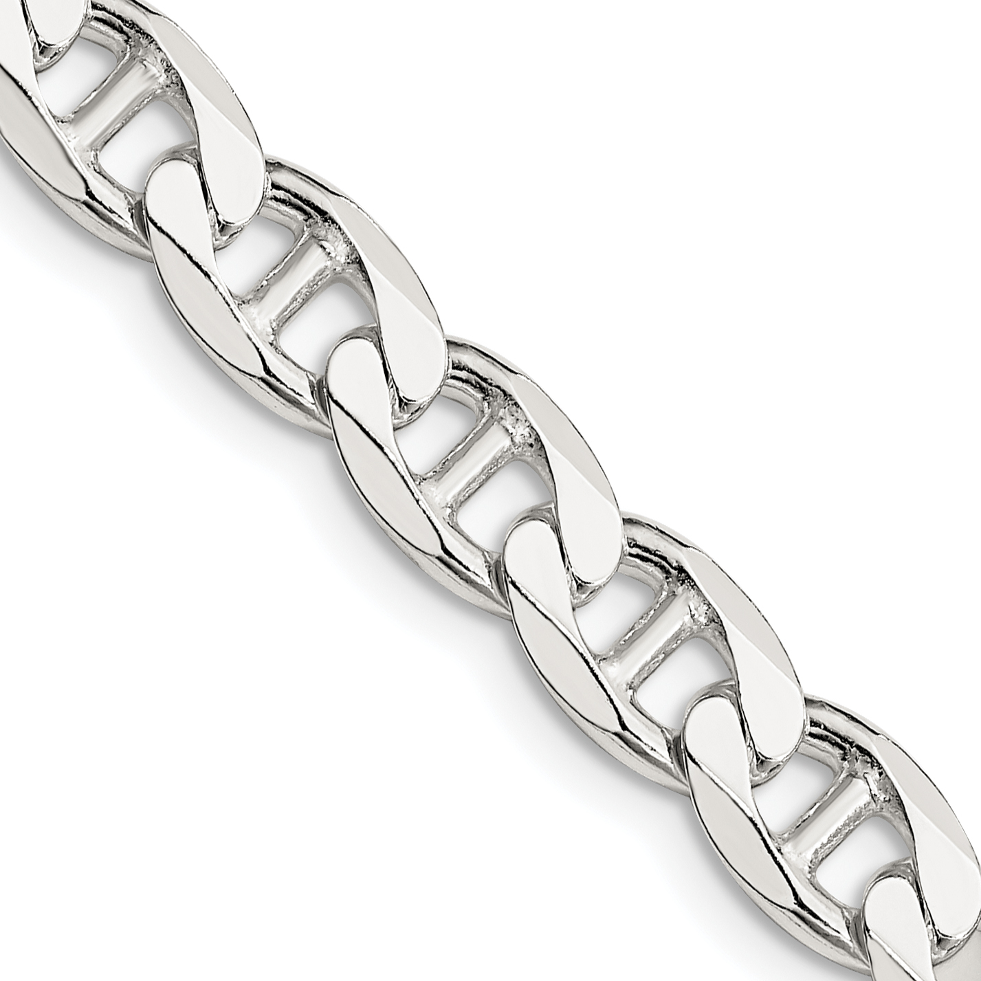 Sterling Silver 7.4mm D/C Flat Anchor Curb Chain (QFAN200-20)